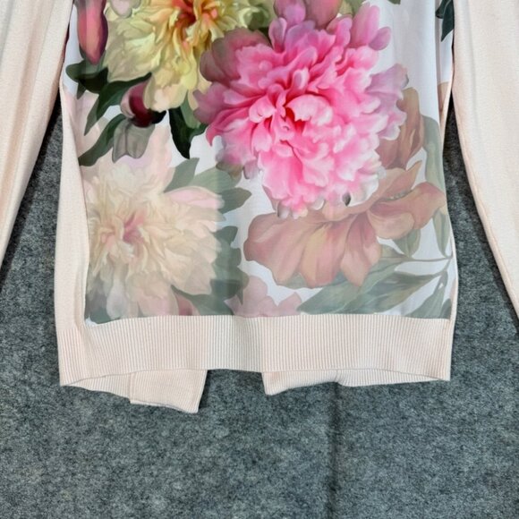 Ted Baker Pink Floral Back Cardigan Open Front Lightweight Sweater Size 1 - Picture 14 of 15